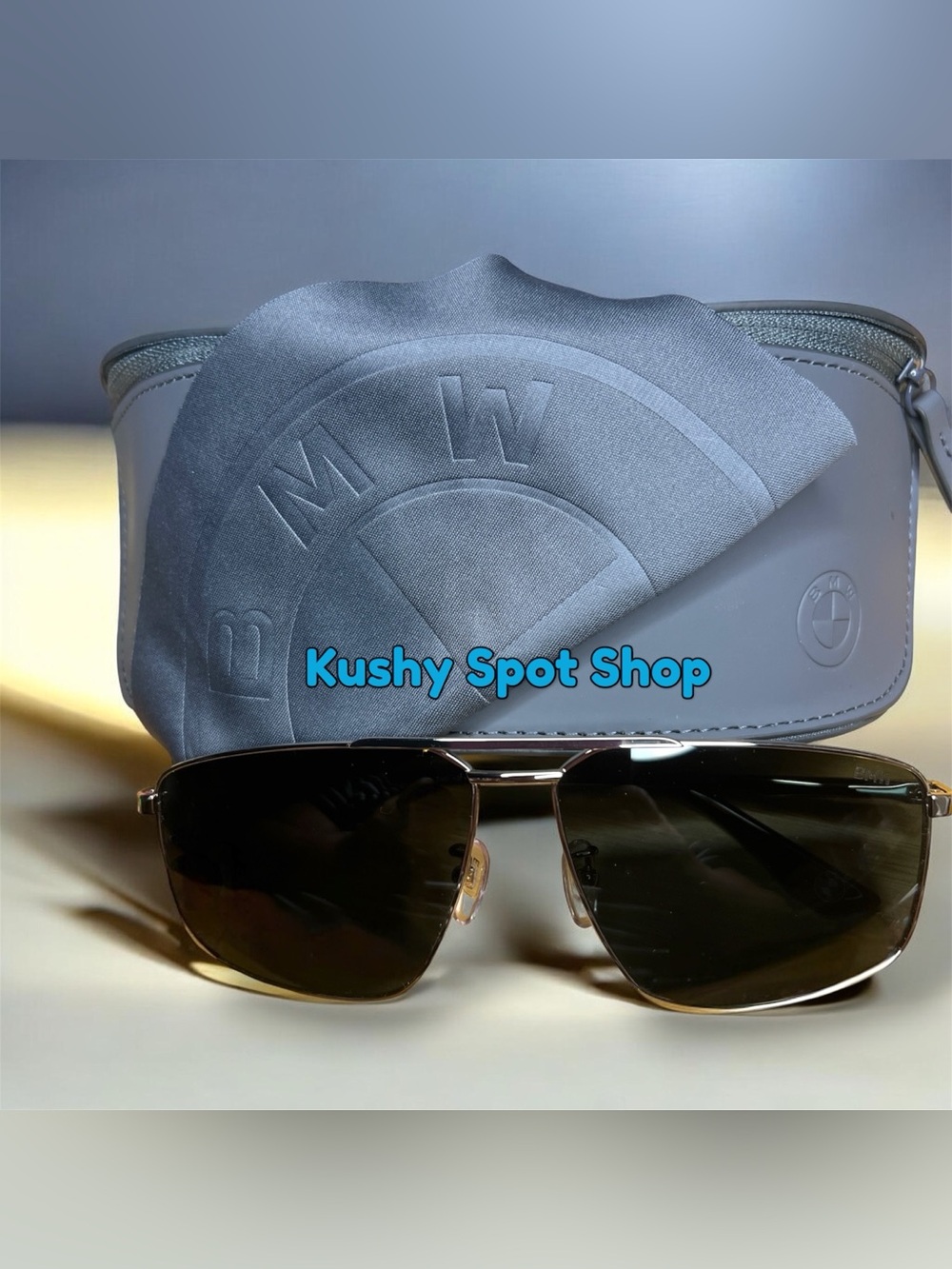 BMW Gray Leather Sunglasses Case with Embossed Logo